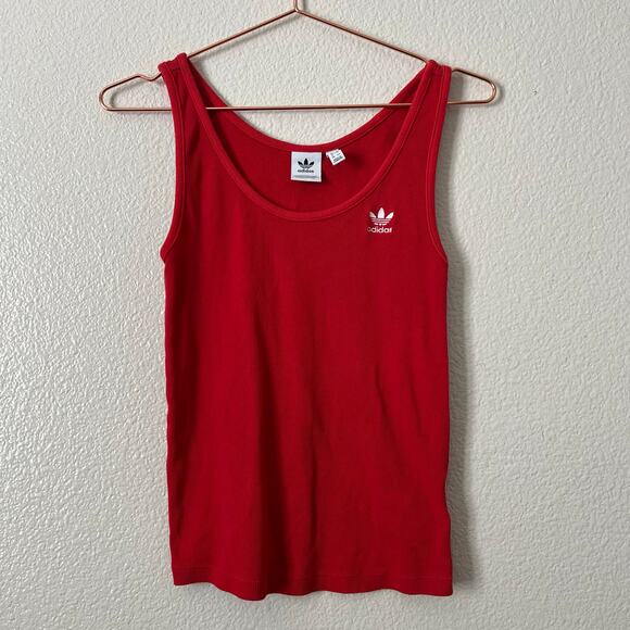 Adidas ribbed knit tank top red embroidered logo - Picture 1 of 4